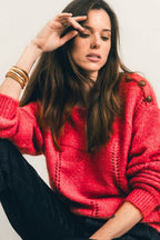 Pull grenadine ajouré boutons bijoux - 1