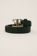 Ceinture en cuir kaki boucle monogramme - 1