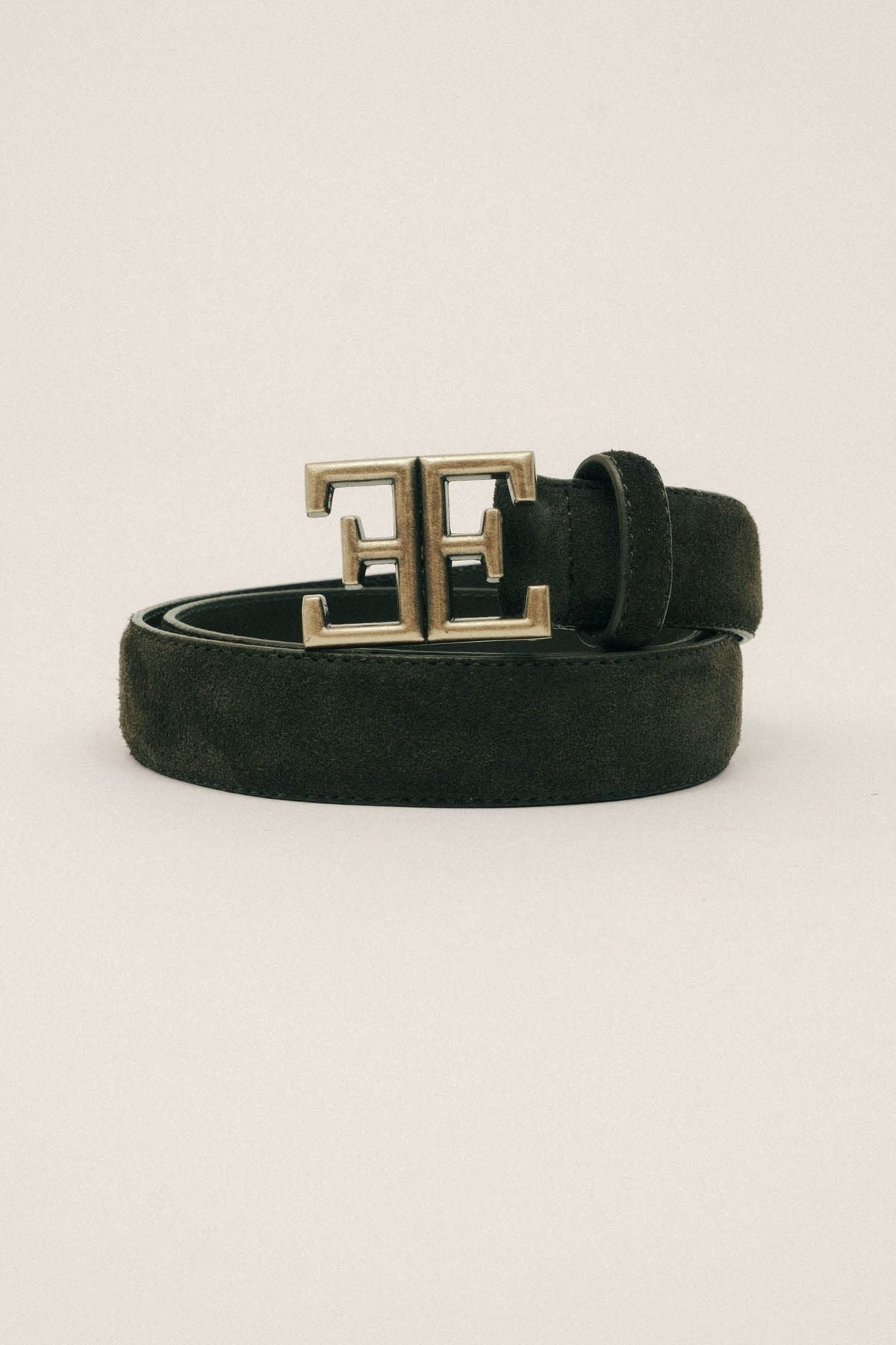 Ceinture en cuir kaki boucle monogramme - 1