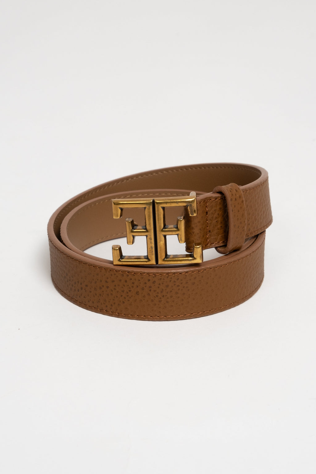 Ceinture camel cuir boucle double E - 2