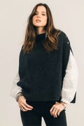 Poncho gris chiné côtelé - 1