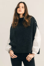 Poncho gris chiné côtelé - 1