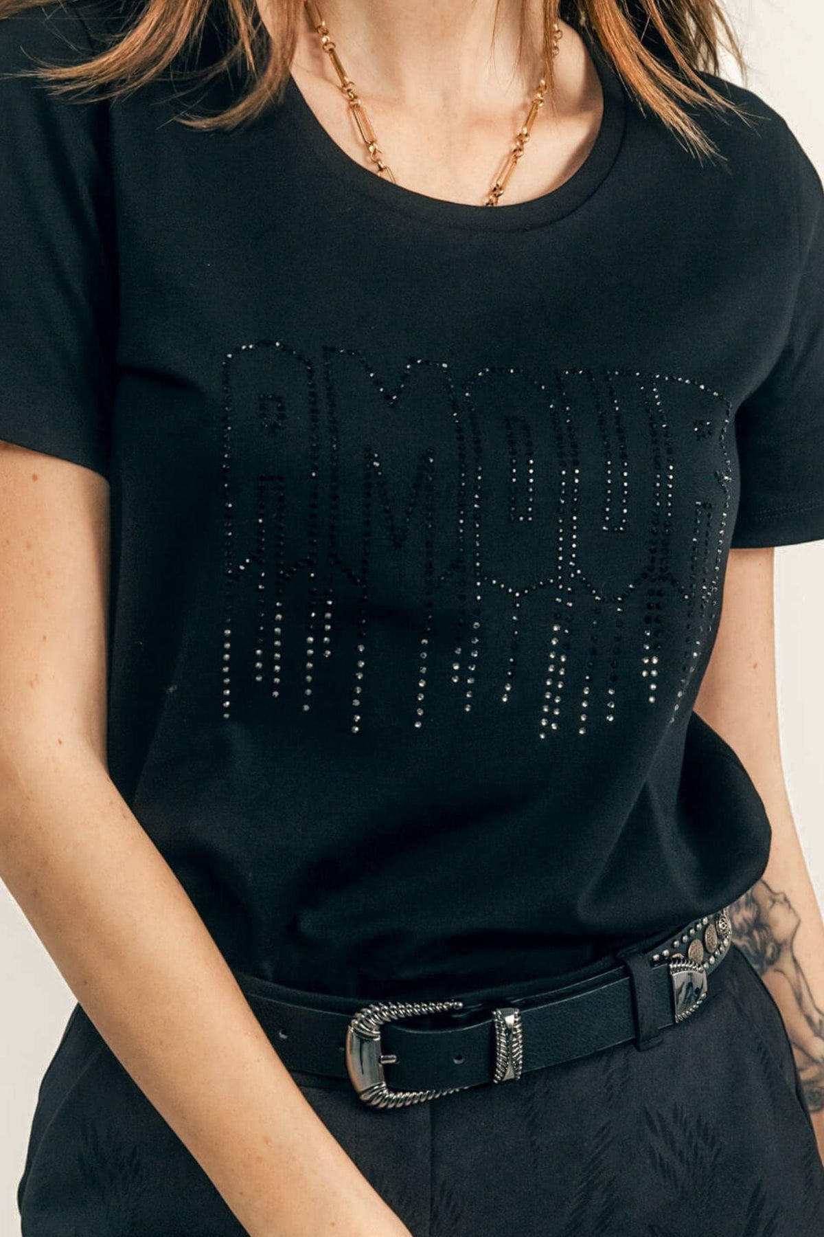 Tee-shirt noir message strassé rock - 2