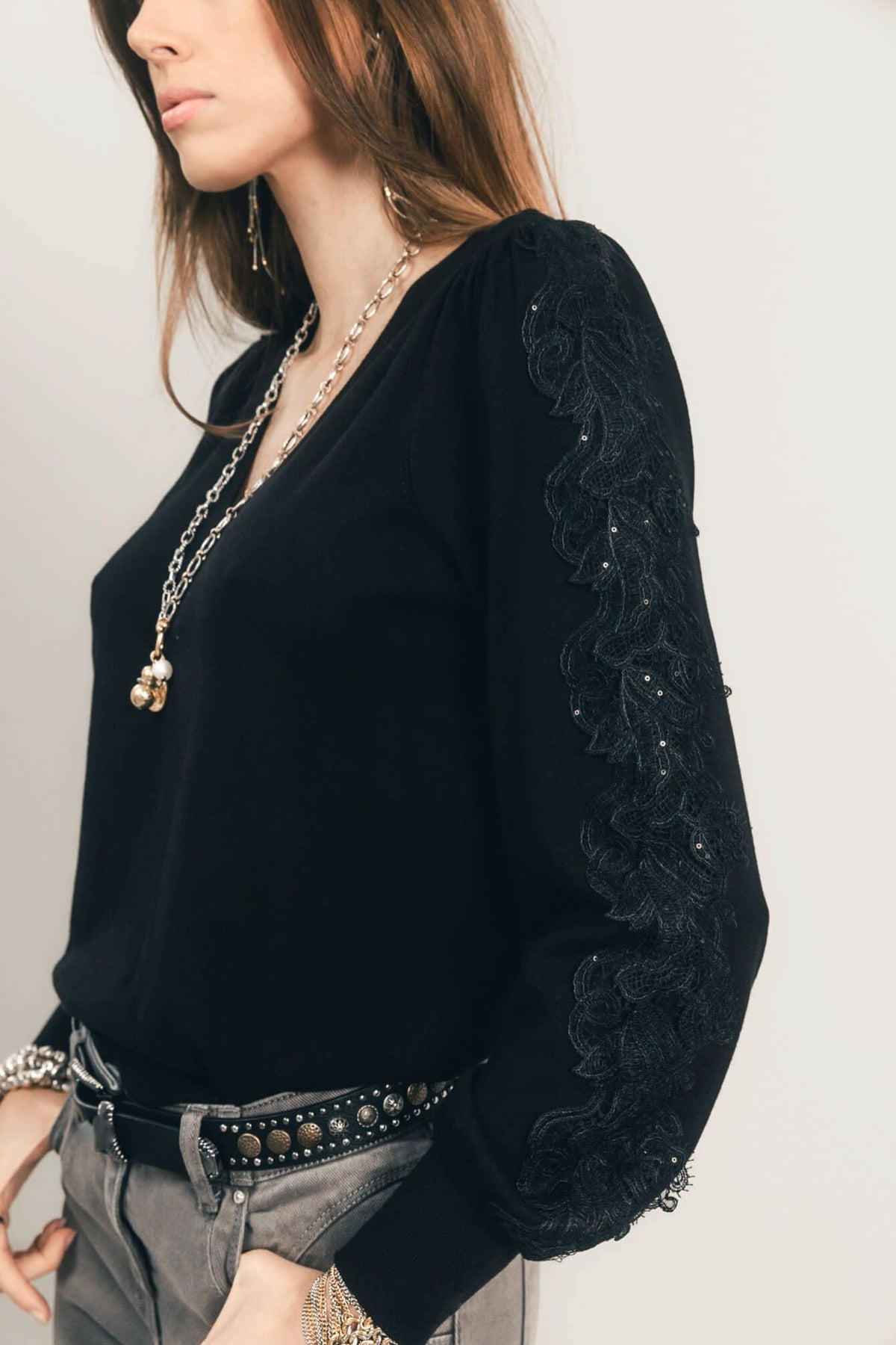 Pull noir dentelle - 2
