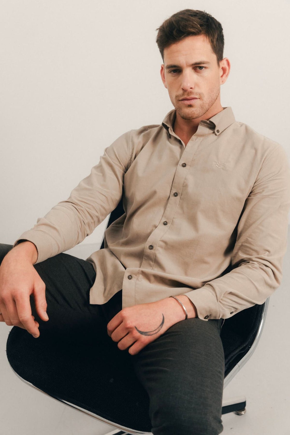 Chemise beige velours ajustée - 1