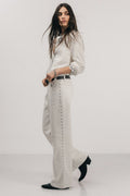 Jean large blanc taille haute clous - 1