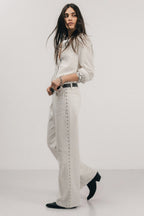 Jean large blanc taille haute clous - 1