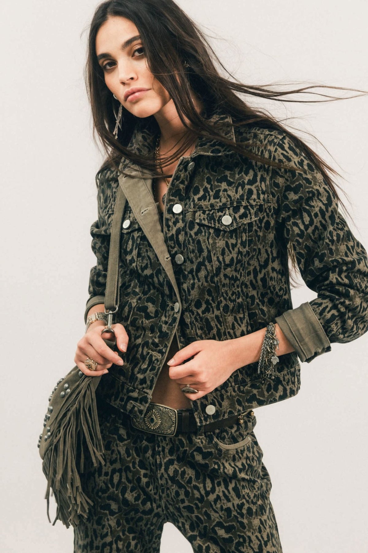 Veste denim léopard esprit western - 1
