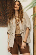 Veste saharienne rayée écru choco - 1