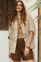 Veste saharienne rayée écru choco - 1