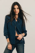 Chemise bleue jacquard satinée chic - 1