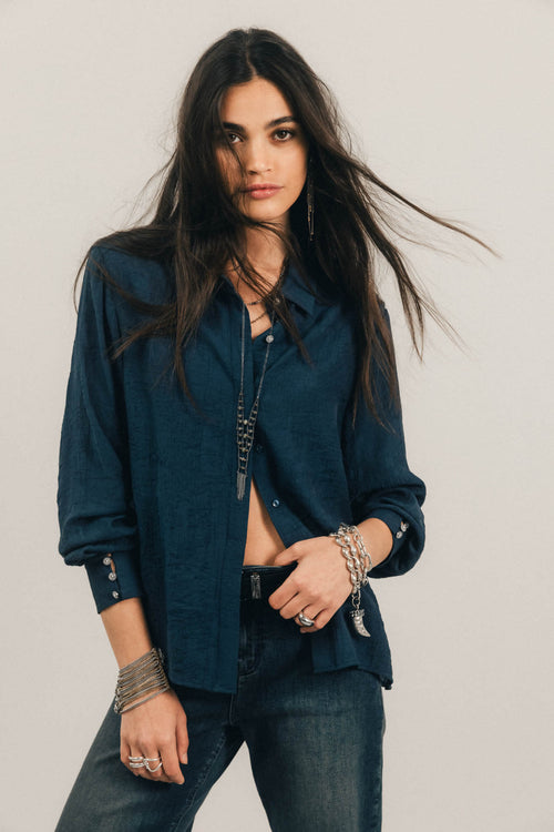 Chemise bleue jacquard satinée chic - 1