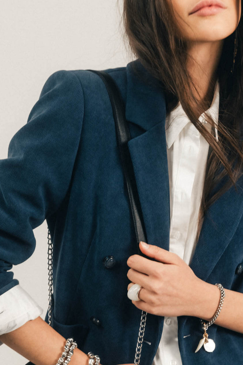 Veste bleue velours double boutonnage - 2