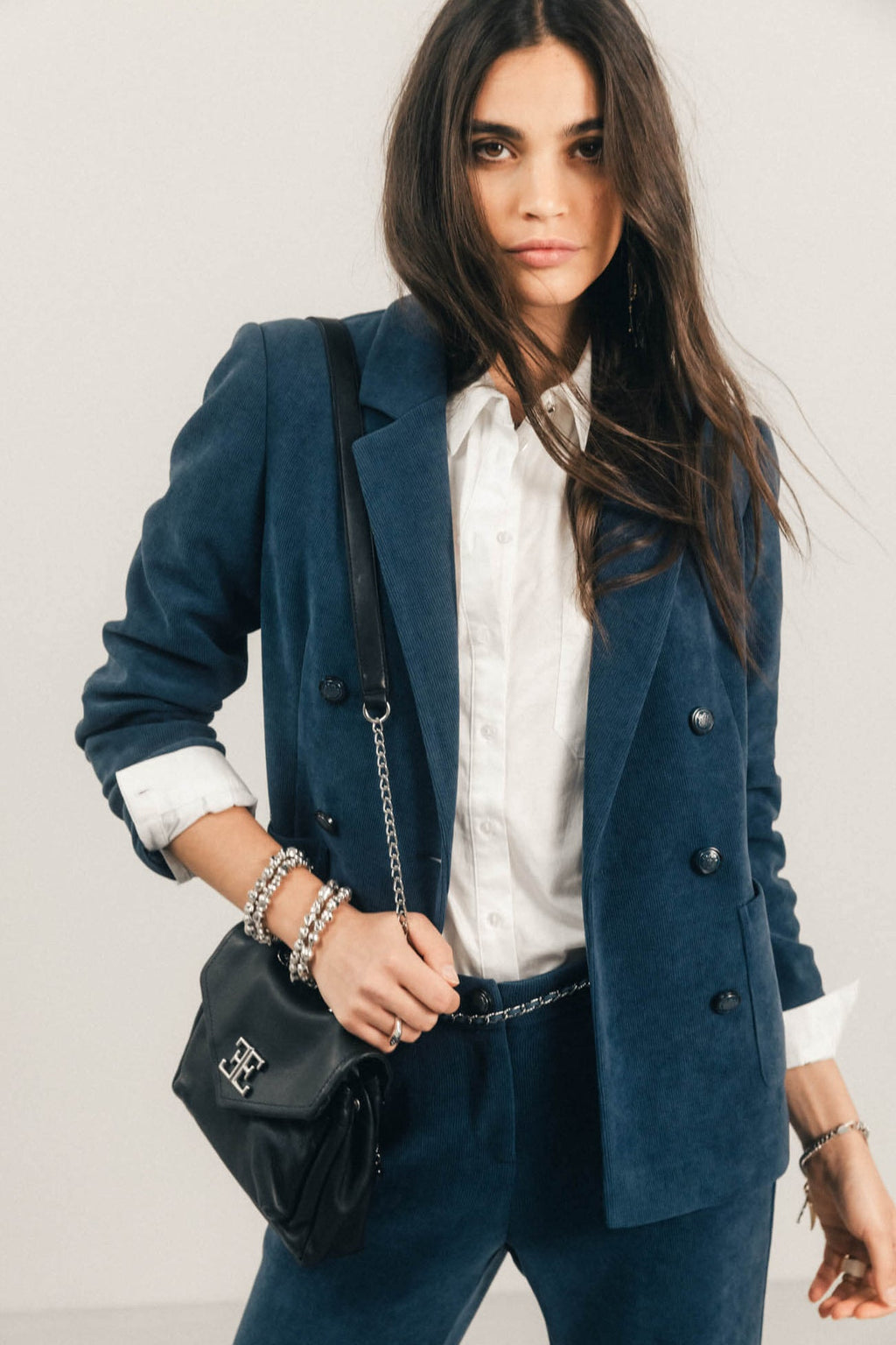 Veste bleue velours double boutonnage - 1
