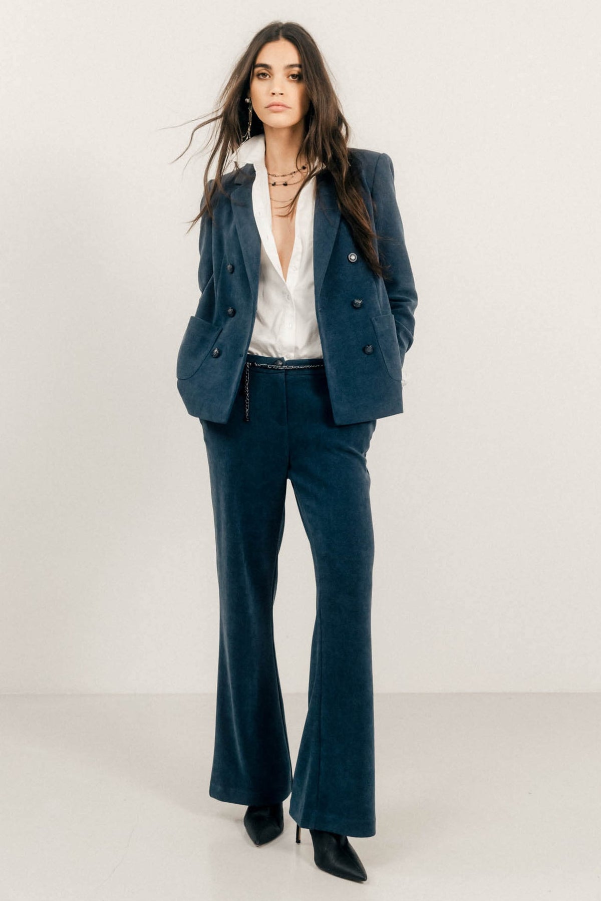 Pantalon velours bleu flare - 1