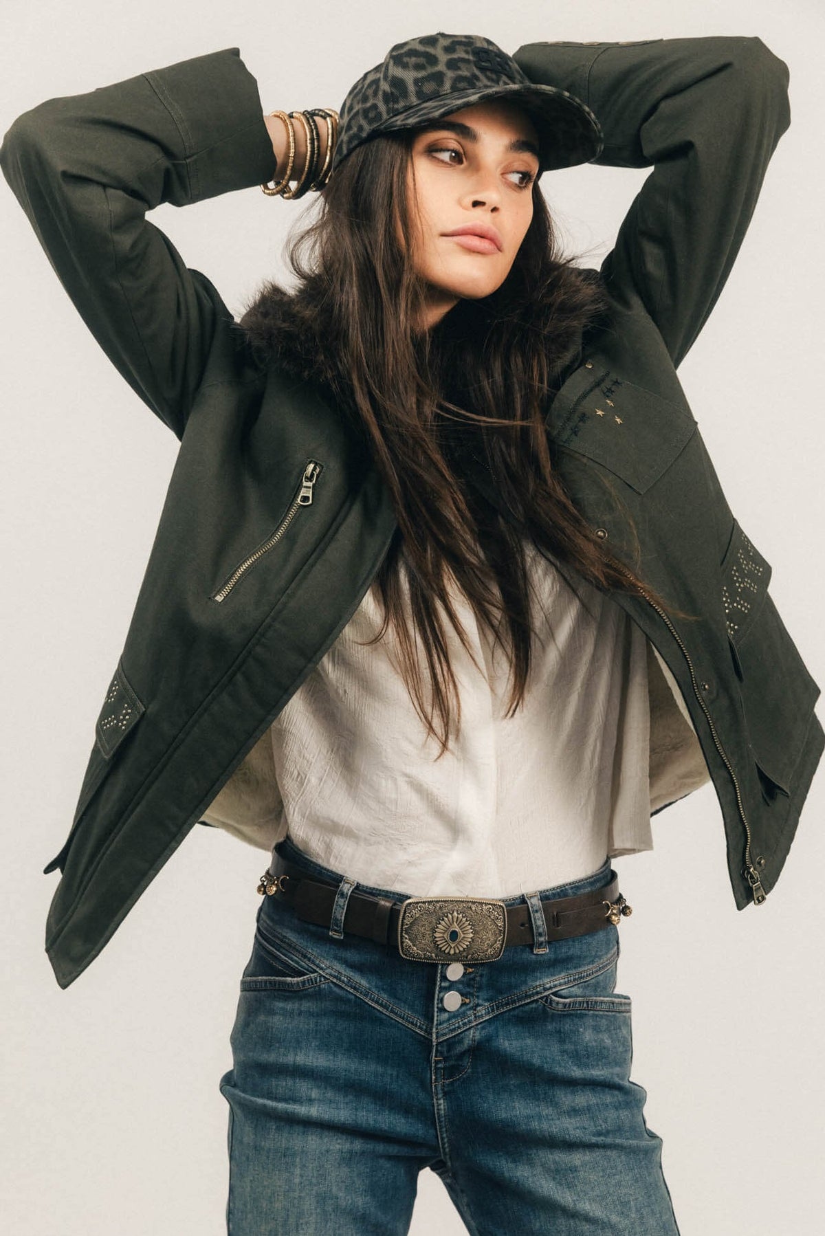 Parka kaki fausse fourrure - 1