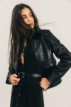 Blouson en cuir noir structuré - 1