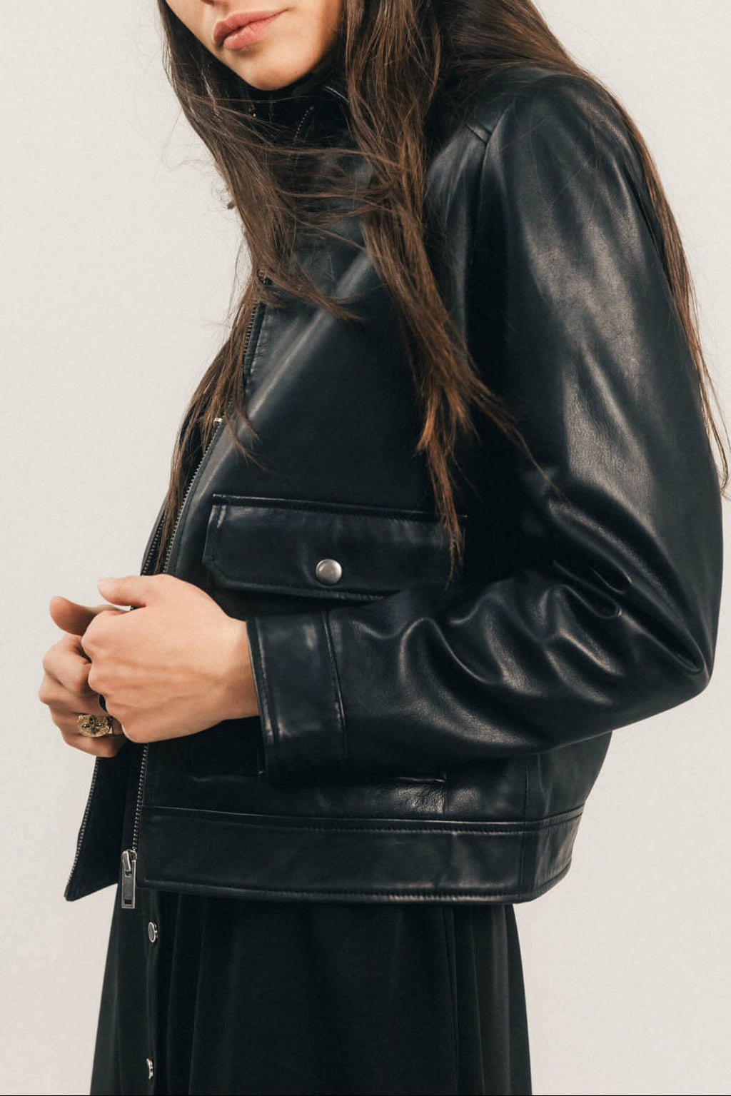 Blouson en cuir noir structuré - 2