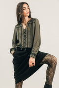 Blouse kaki bohème brodée - 1