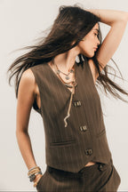 Gilet tailleur rayé bronze - 1