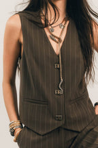 Gilet tailleur rayé bronze - 2