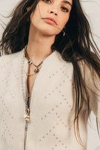 Gilet beige clous métalliques rock - 2
