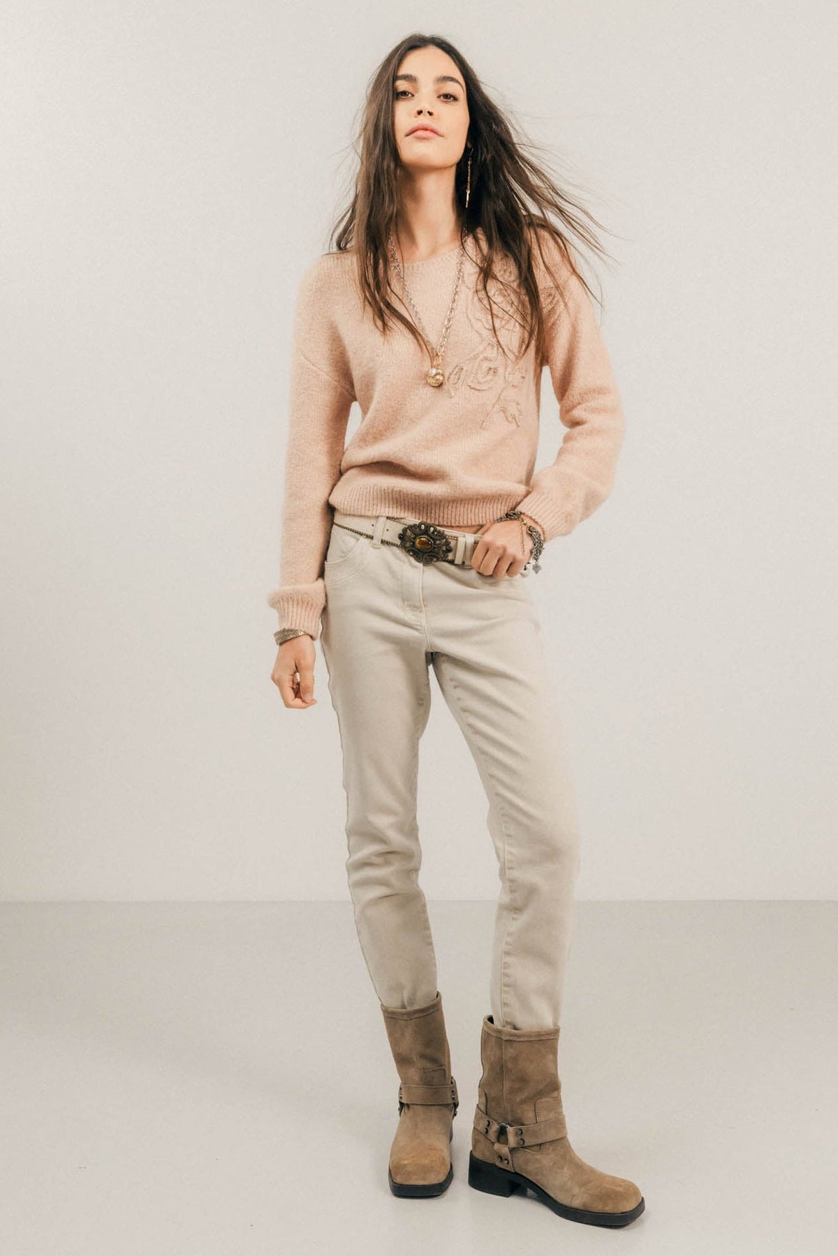 Pantalon beige coupe slim - 1
