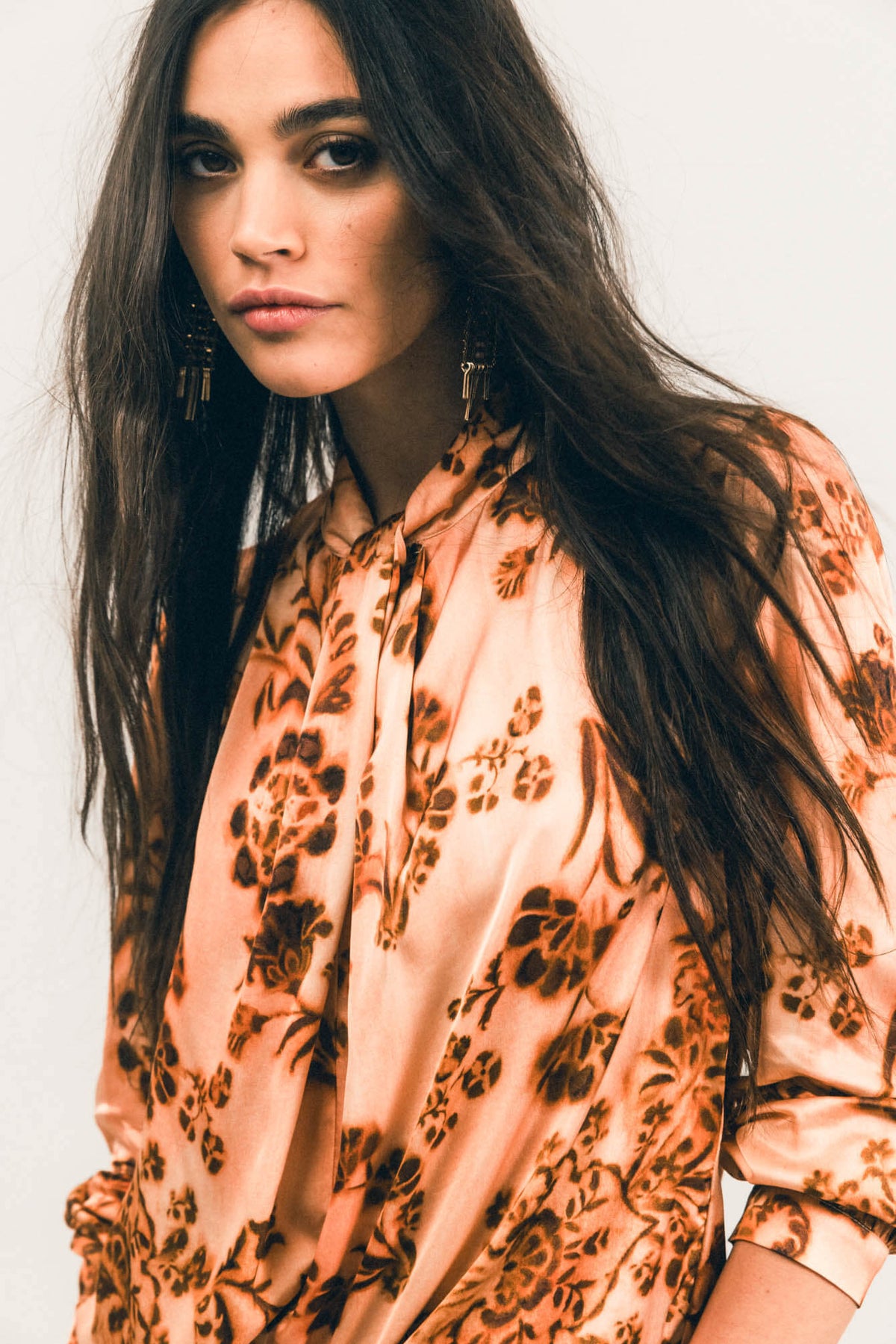 Blouse pêche satinée florale - 2