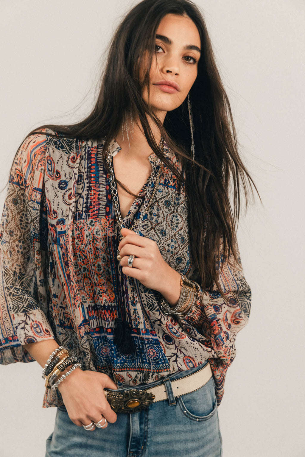 Blouse imprimée patchwork bohème - 2