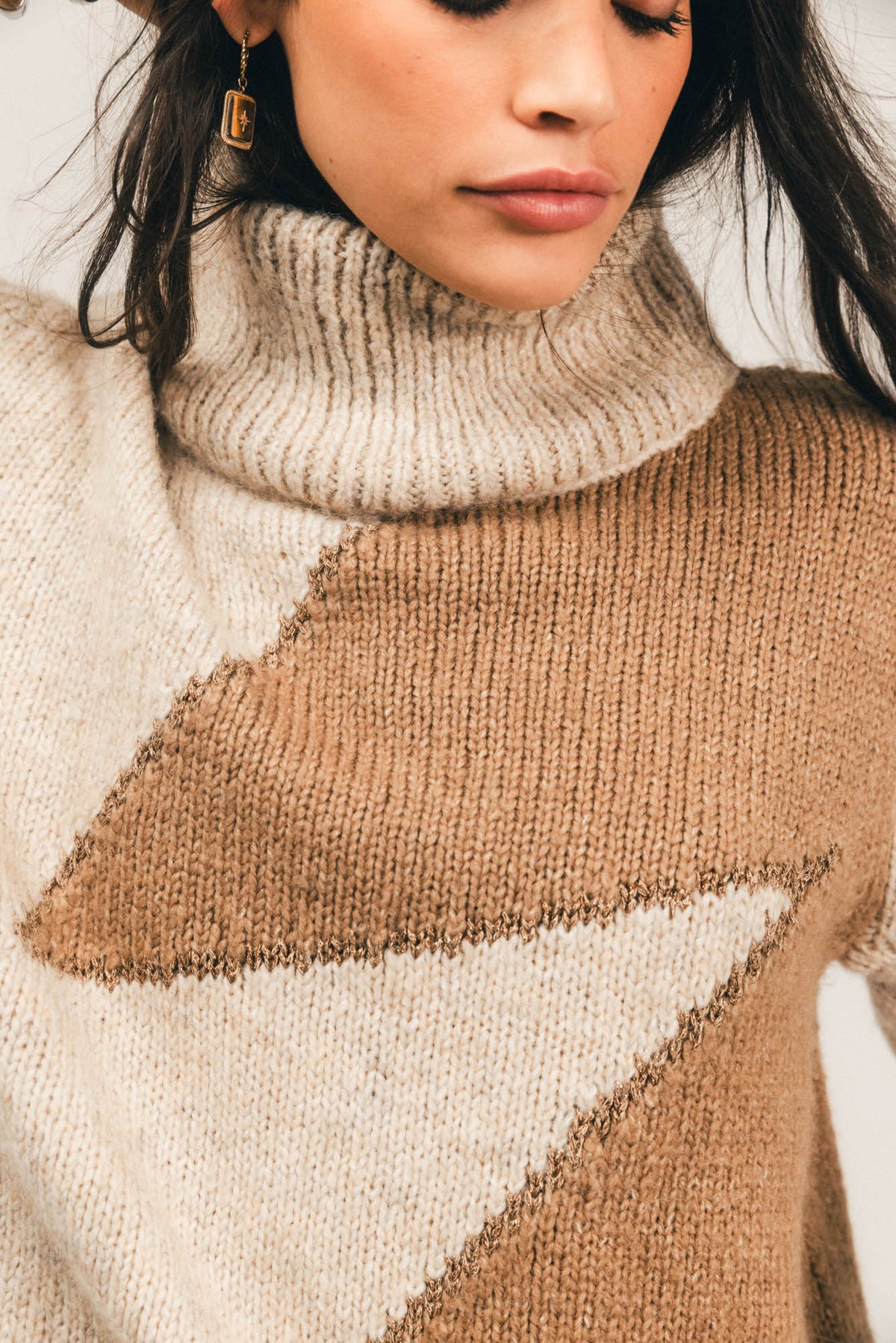 Pull ample bicolore beige camel - 2