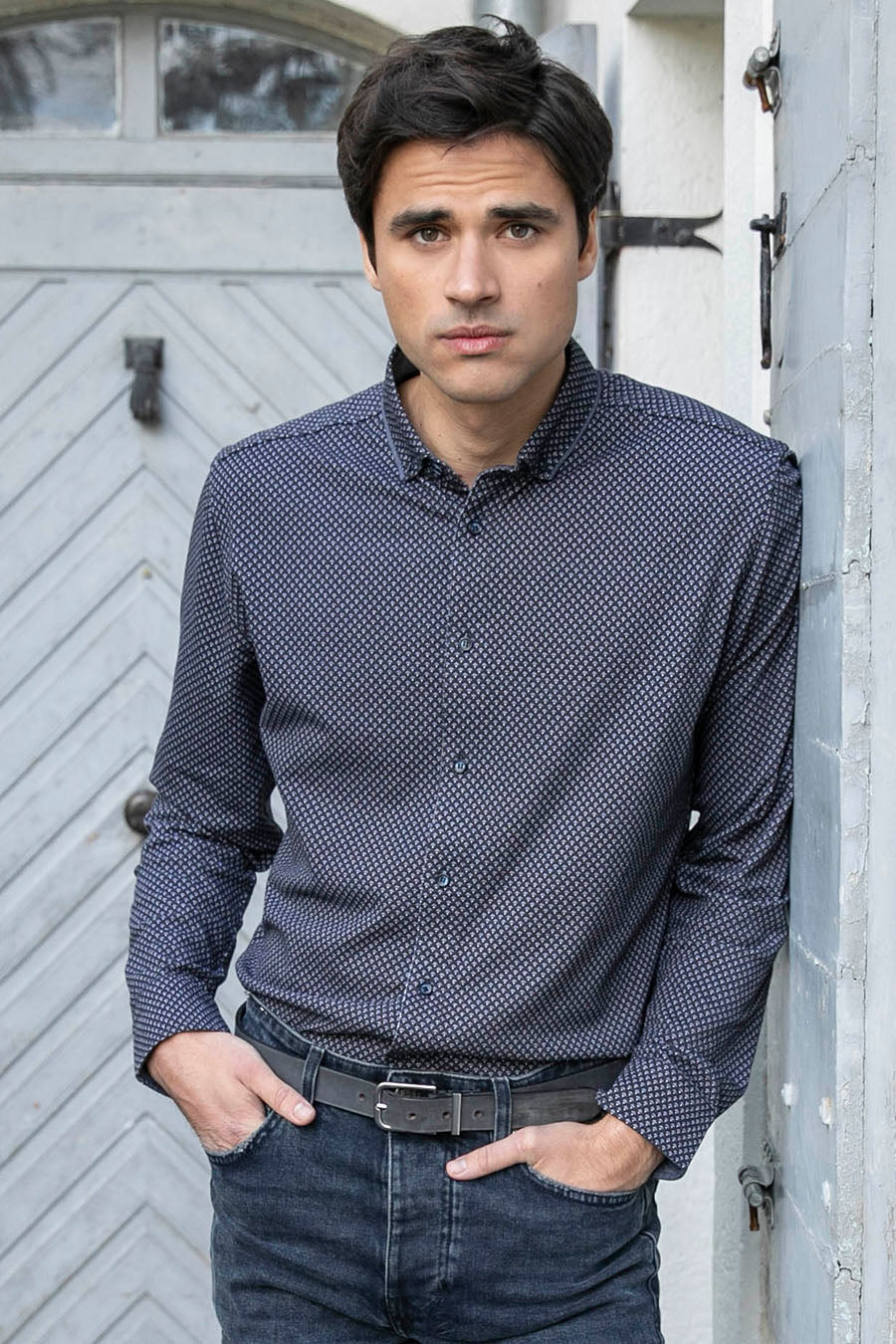 Chemise en maille imprimé bleu - 1