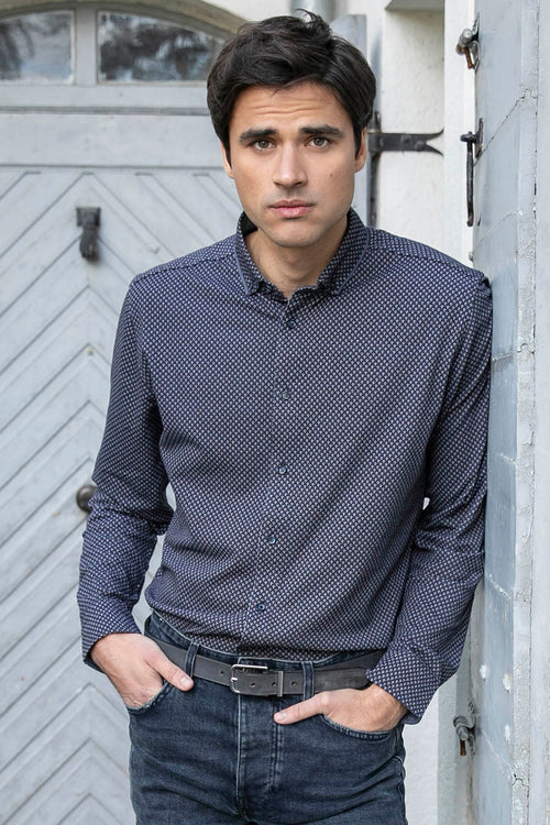 Chemise en maille imprimé bleu - 1
