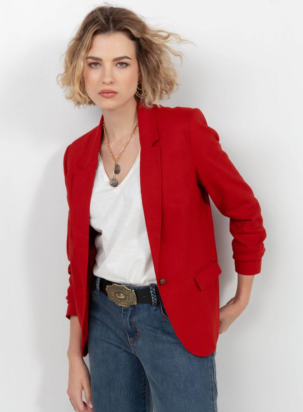 Veste rouge lin chic estivale - 1