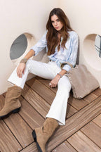 Jean blanc bootcut broderie chic - 1
