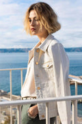 Veste en jean écru rayé kaki - 1